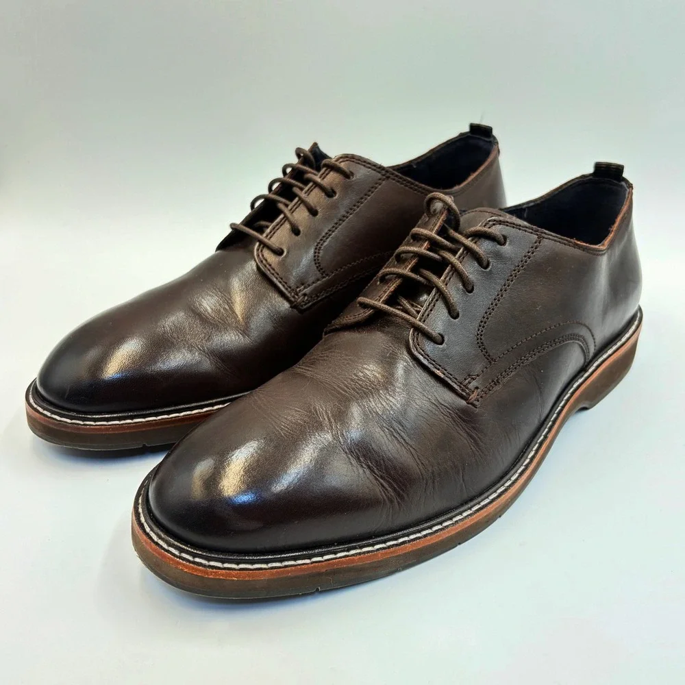 Cole Haan Mens 9.5 Grand.360 Brown Leather Derby Oxford Dress Shoes C30692 Comfy
